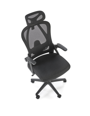 NEGRO Fotel Gabinetowy Czarny | Regulowany Zagłówek Tkanina Membranowa