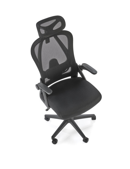 NEGRO Fotel Gabinetowy Czarny | Regulowany Zagłówek Tkanina Membranowa