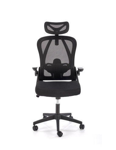 NEGRO Fotel Gabinetowy Czarny | Regulowany Zagłówek Tkanina Membranowa