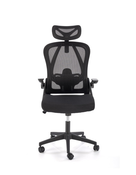 NEGRO Fotel Gabinetowy Czarny | Regulowany Zagłówek Tkanina Membranowa