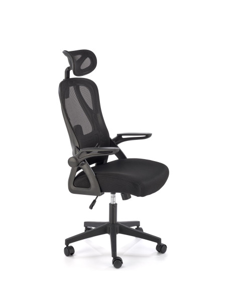 NEGRO Fotel Gabinetowy Czarny | Regulowany Zagłówek Tkanina Membranowa