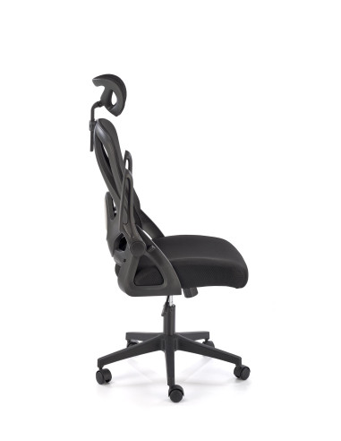 NEGRO Fotel Gabinetowy Czarny | Regulowany Zagłówek Tkanina Membranowa