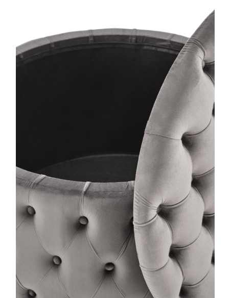 NUNEZ Pufa Okrągła Popielata Pikowana Fi70/40 cm Velvet z Funkcją Pojemnika