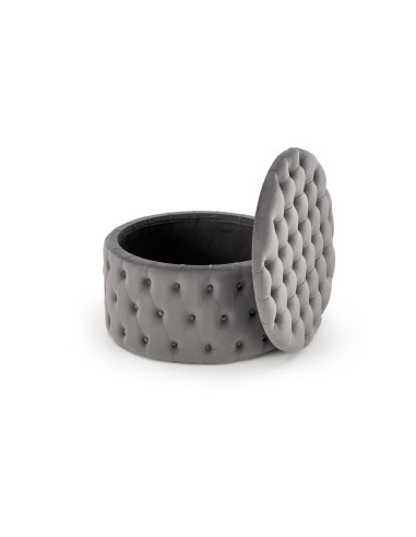 NUNEZ Pufa Okrągła Popielata Pikowana Fi70/40 cm Velvet z Funkcją Pojemnika