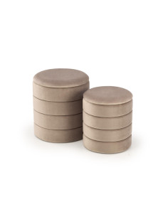 PACHO Zestaw 2 Puf z Pojemnikiem Fi40/44 oraz Fi33/39 cm, Velvet Beżowy