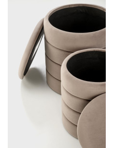 PACHO Zestaw 2 Puf z Pojemnikiem Fi40/44 oraz Fi33/39 cm, Velvet Beżowy 2