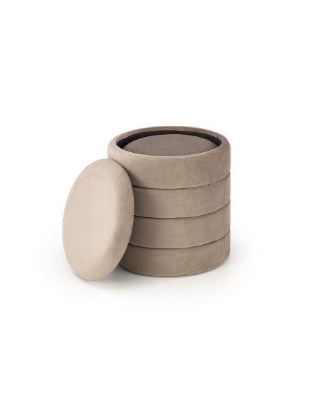 PACHO Zestaw 2 Puf z Pojemnikiem Fi40/44 oraz Fi33/39 cm, Velvet Beżowy