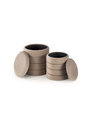 PACHO Zestaw 2 Puf z Pojemnikiem Fi40/44 oraz Fi33/39 cm, Velvet Beżowy