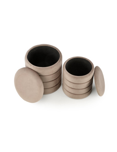 PACHO Zestaw 2 Puf z Pojemnikiem Fi40/44 oraz Fi33/39 cm, Velvet Beżowy