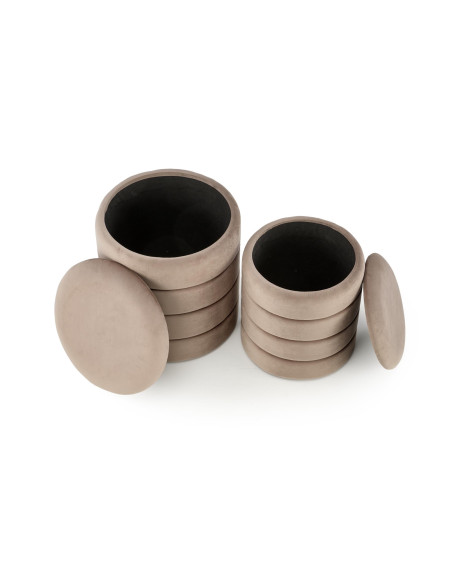 PACHO Zestaw 2 Puf z Pojemnikiem Fi40/44 oraz Fi33/39 cm, Velvet Beżowy