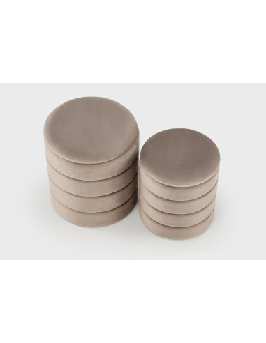 PACHO Zestaw 2 Puf z Pojemnikiem Fi40/44 oraz Fi33/39 cm, Velvet Beżowy