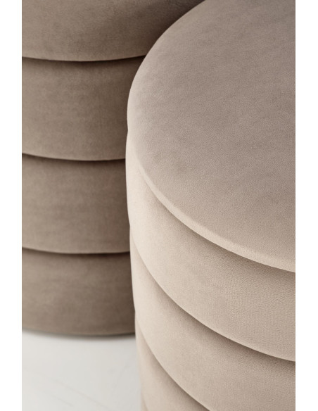 PACHO Zestaw 2 Puf z Pojemnikiem Fi40/44 oraz Fi33/39 cm, Velvet Beżowy
