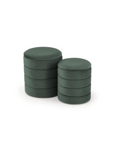 PACHO Zestaw 2 Puf z Pojemnikiem Fi40/44 oraz Fi33/39 cm, Velvet Zielony