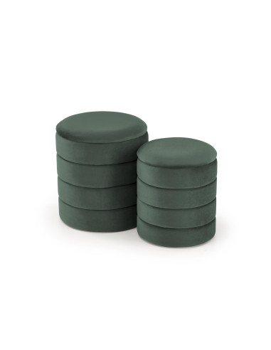 PACHO Zestaw 2 Puf z Pojemnikiem Fi40/44 oraz Fi33/39 cm, Velvet Zielony