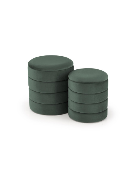 PACHO Zestaw 2 Puf z Pojemnikiem Fi40/44 oraz Fi33/39 cm, Velvet Zielony