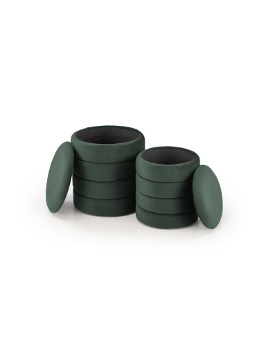 PACHO Zestaw 2 Puf z Pojemnikiem Fi40/44 oraz Fi33/39 cm, Velvet Zielony