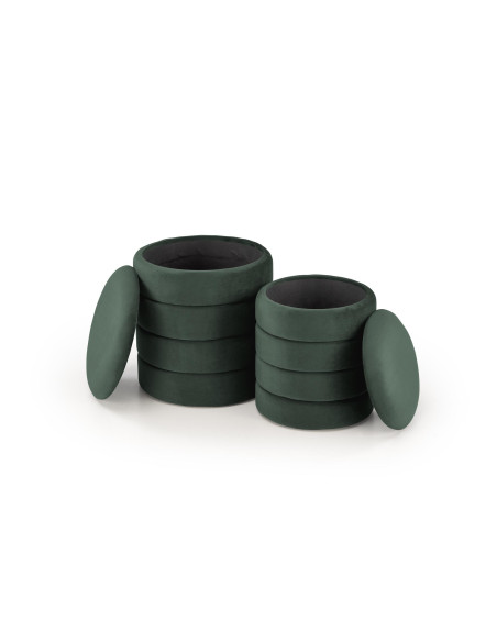 PACHO Zestaw 2 Puf z Pojemnikiem Fi40/44 oraz Fi33/39 cm, Velvet Zielony