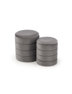 PACHO Zestaw 2 Puf z Pojemnikiem Fi40/44 oraz Fi33/39 cm, Velvet Popielaty