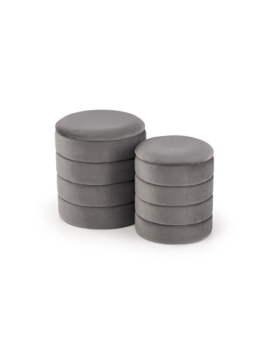 PACHO Zestaw 2 Puf z Pojemnikiem Fi40/44 oraz Fi33/39 cm, Velvet Popielaty