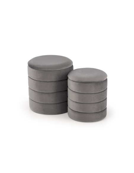 PACHO Zestaw 2 Puf z Pojemnikiem Fi40/44 oraz Fi33/39 cm, Velvet Popielaty