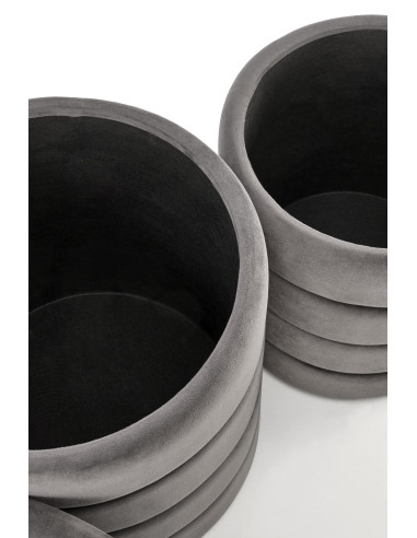 PACHO Zestaw 2 Puf z Pojemnikiem Fi40/44 oraz Fi33/39 cm, Velvet Popielaty