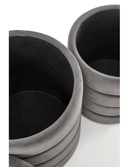PACHO Zestaw 2 Puf z Pojemnikiem Fi40/44 oraz Fi33/39 cm, Velvet Popielaty