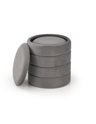PACHO Zestaw 2 Puf z Pojemnikiem Fi40/44 oraz Fi33/39 cm, Velvet Popielaty