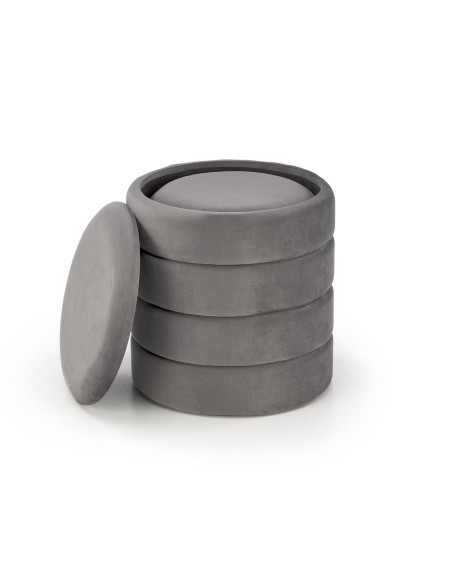 PACHO Zestaw 2 Puf z Pojemnikiem Fi40/44 oraz Fi33/39 cm, Velvet Popielaty