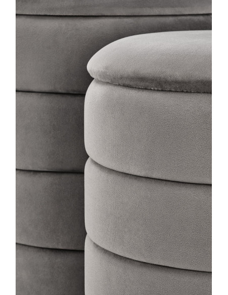 PACHO Zestaw 2 Puf z Pojemnikiem Fi40/44 oraz Fi33/39 cm, Velvet Popielaty