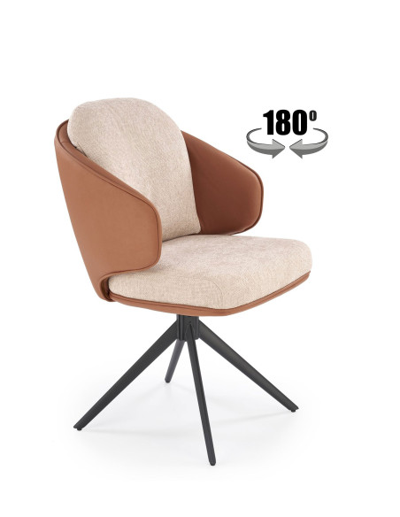 K554 Krzesło Obracane 180° Kubełkowe Brązowo/Beżowe | Tkanina/Eco Skóra