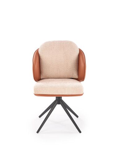 K554 Krzesło Obracane 180° Kubełkowe Brązowo/Beżowe | Tkanina/Eco Skóra