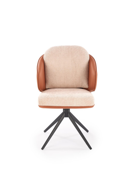 K554 Krzesło Obracane 180° Kubełkowe Brązowo/Beżowe | Tkanina/Eco Skóra