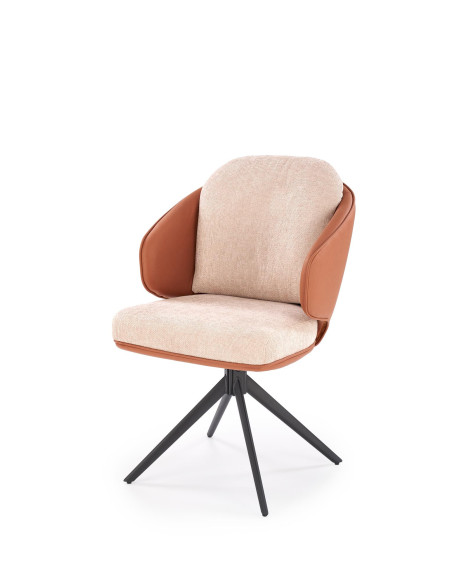 K554 Krzesło Obracane 180° Kubełkowe Brązowo/Beżowe | Tkanina/Eco Skóra