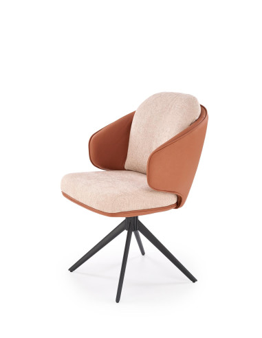 K554 Krzesło Obracane 180° Kubełkowe Brązowo/Beżowe | Tkanina/Eco Skóra