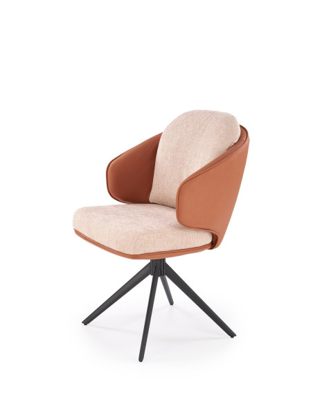 K554 Krzesło Obracane 180° Kubełkowe Brązowo/Beżowe | Tkanina/Eco Skóra