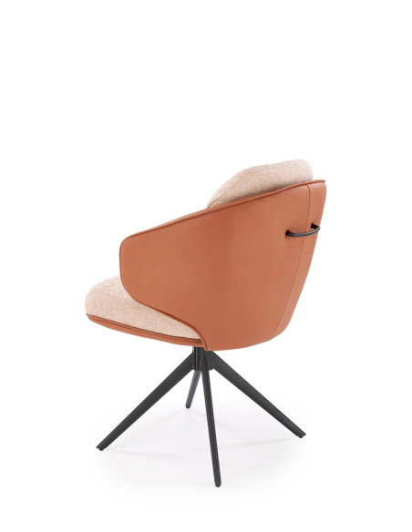 K554 Krzesło Obracane 180° Kubełkowe Brązowo/Beżowe | Tkanina/Eco Skóra