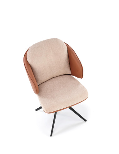 K554 Krzesło Obracane 180° Kubełkowe Brązowo/Beżowe | Tkanina/Eco Skóra