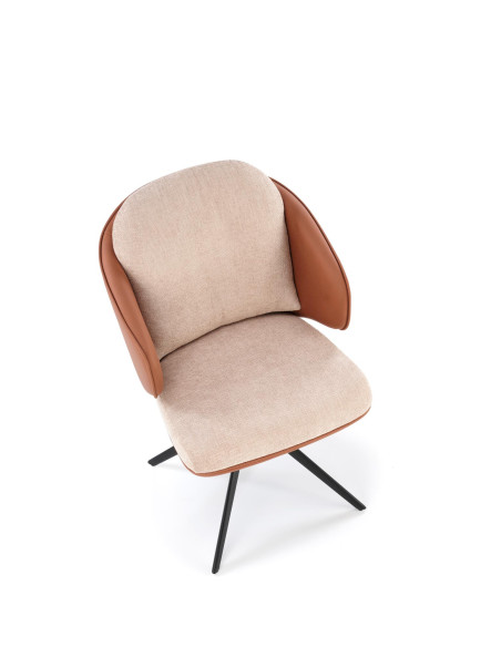 K554 Krzesło Obracane 180° Kubełkowe Brązowo/Beżowe | Tkanina/Eco Skóra