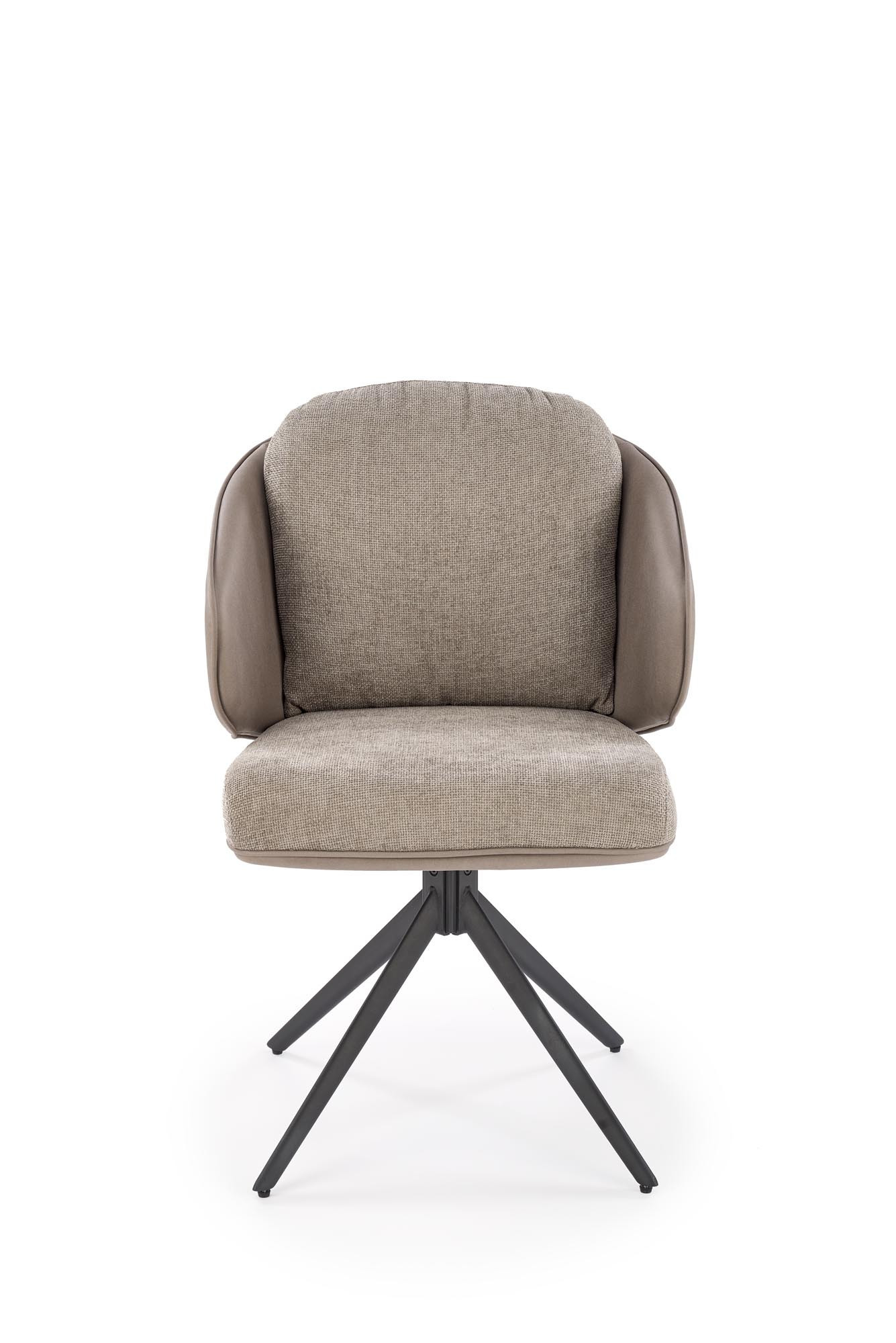 Obrotowe krzesło K554 z popielatej tkaniny i eco skóry – widok z przodu.