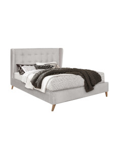 ESTELLA Łóżko USZAK 160x200 cm Beżowe Pikowane Velvet z Drewnianymi Nóżkami 2