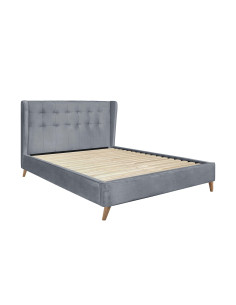 ESTELLA Łóżko USZAK 160x200 cm Popiel Pikowane Velvet z Drewnianymi Nóżkami