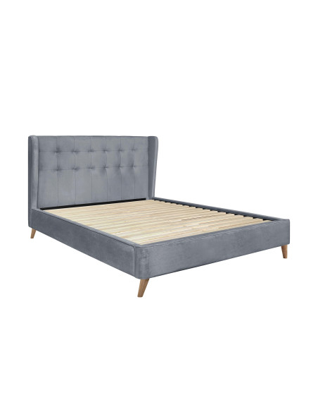 ESTELLA Łóżko USZAK 160x200 cm Popiel Pikowane Velvet z Drewnianymi Nóżkami