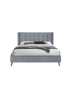 ESTELLA Łóżko USZAK 160x200 cm Popiel Pikowane Velvet z Drewnianymi Nóżkami 2