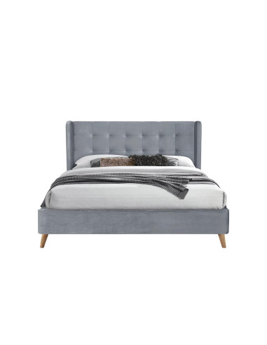ESTELLA Łóżko USZAK 160x200 cm Popiel Pikowane Velvet z Drewnianymi Nóżkami