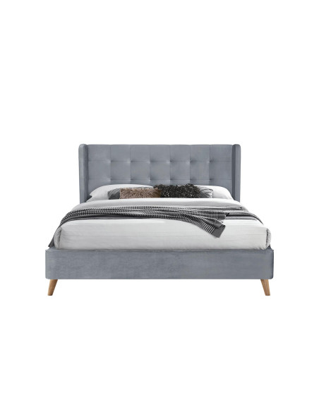 ESTELLA Łóżko USZAK 160x200 cm Popiel Pikowane Velvet z Drewnianymi Nóżkami
