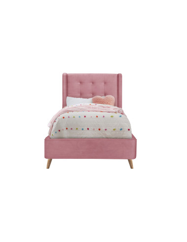 ESTELLA Łóżko USZAK 90x200 cm Różowe Pikowane Velvet z Drewnianymi Nóżkami