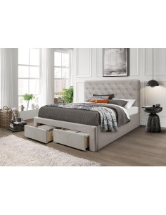 MARISOL Łóżko 160x200 cm z 2 Szufladami Velvet Beżowe | Pikowany Zagłówek 2