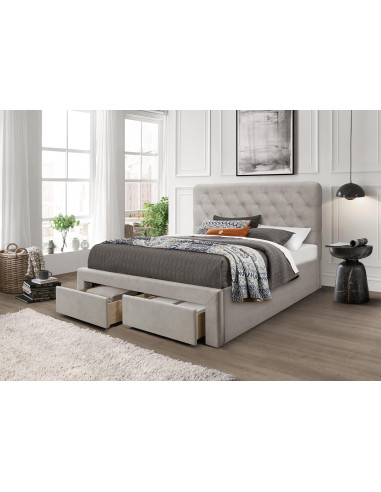 MARISOL Łóżko 160x200 cm z 2 Szufladami Velvet Beżowe | Pikowany Zagłówek