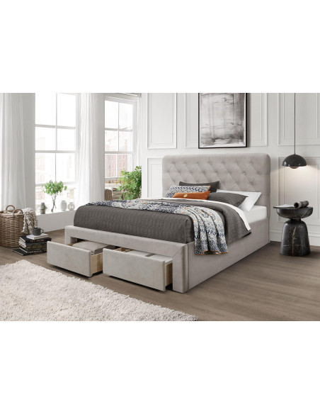 MARISOL Łóżko 160x200 cm z 2 Szufladami Velvet Beżowe | Pikowany Zagłówek