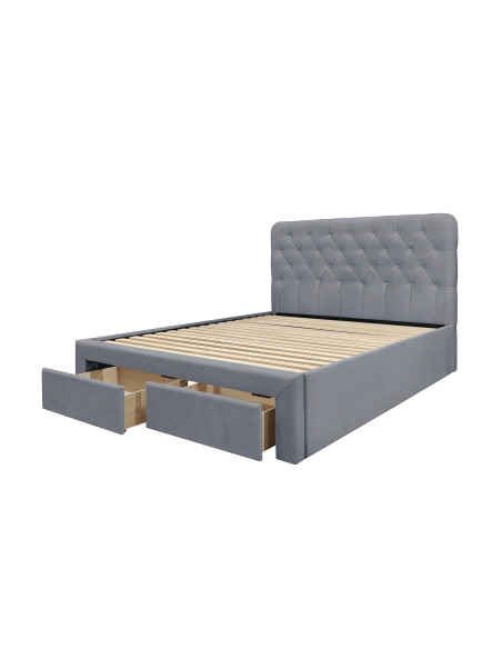 MARISOL Łóżko 160x200 cm z 2 Szufladami Velvet Popiel | Pikowany Zagłówek